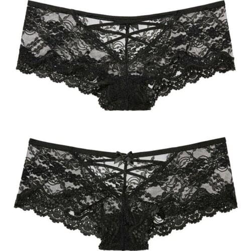 Women Sexy Lingerie Open Panties Floral Lace Underwear Flirty Briefs Cheeky Thongs with Cute Bow Center and Strappy Back