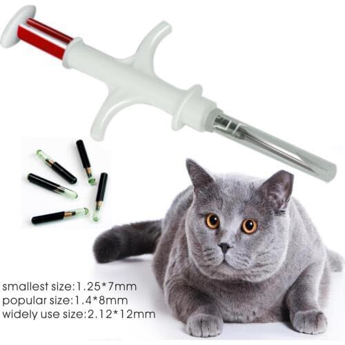 10pcs Transponder syringe rfid injector with 1.25*7mm1.4*8mm 2.12*12mm microchip for pets animal injection FDX-B for cat dog etc