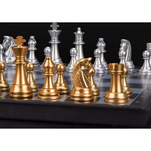 32Pcs Magnetic Chess Pieces 50/66/81mm Plastic Complete Chessmen Gold Silvery Checkers Medieval Chess Board Game No Chessboard