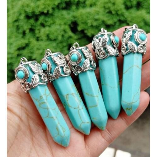 5pcs Cyan Turquoise Stone Pendants Eye Hexagon point Energy Reiki Healing Amulet Wholesale
