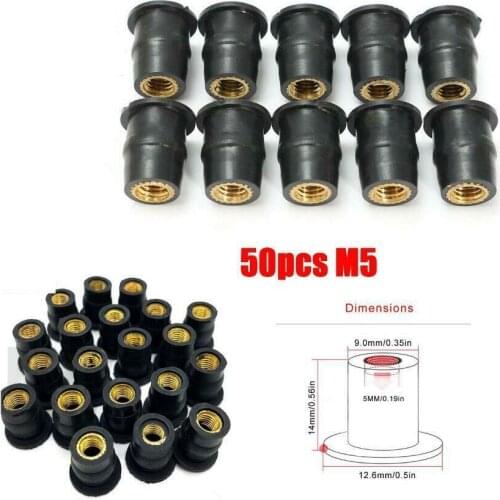 50PCS Motocycle Bike ATV M5 Rubber Brass Well Nut Windscreen Fairing Wellnuts