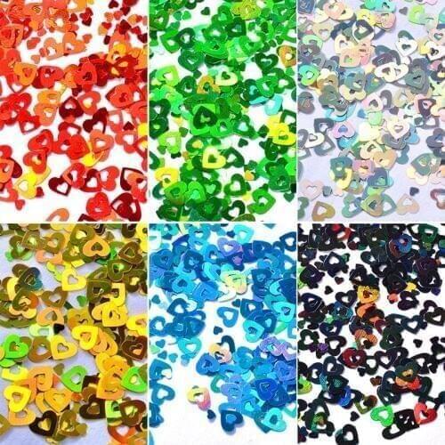 6Pcs Laser Colorful Heart Nail Art Glitter Sequins Hollow Ultra-thin Holo Paillette Confetti Charm DIY Manicure Decorations