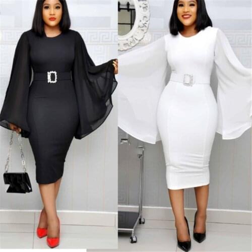 African Dresses for Women Dashiki 2019 New African Clothes Bazin Riche Sexy Slim Ruffle Sleeve Robe Africain Grown Africa Dress