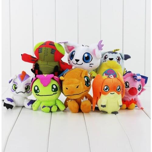 8Style Anime Digimon Agumon Gabumon Tailmon Tentomon Gomamon Piyomon Palmon Patamon keychain keyring Plush Toy Soft Pendant