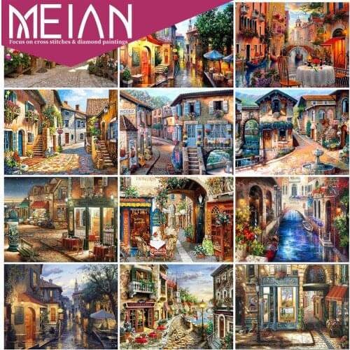 2020 MEIAN City 5D DIY Diamond Painting Landscape Embroidery Full Round Rhinestone Mosaic Painting Home Decor