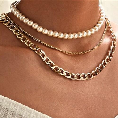 New style clavicle chain creative simple style pearl chain three layer necklace for women