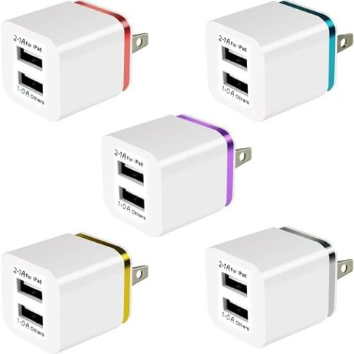 100pcs/lot Colorful 2A+1A US Plug AC Power Adapter Home Trave Wall 2 Port Dual USB Charger for IPhone for Samsung HTC