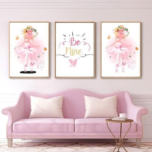 Nordic Decorative Painting Ins Style Bedroom Painting Pink Girl Childrens Room Girls Heart Mural Wall Picture Canvas Poster