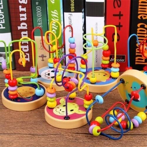 Boys Girls montessori Wooden Toys Wooden Circles Bead Wire Maze Roller Coaster Educational Wood Puzzles Kid Toy