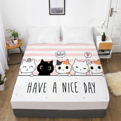 1pc Children Elastic fitted sheet bed sheet With An Elastic Band Bedding For Kids baby child Mattress Cover Bed cover Pink cat
