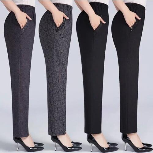 Middle Aged And Old Women Spring Autumn Black Pants Elastic Waist Straight Pants Mother Winter Thick Trousers Plus Size 5XL 2331