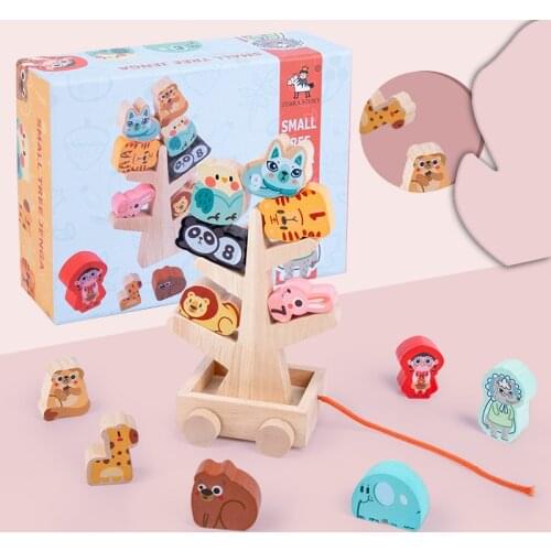 ESUN Wooden Montessori Toy Toddlers Animal Stacking Game Fine Motor Training Balance Game Blocks Jenga Educational Toy For Child