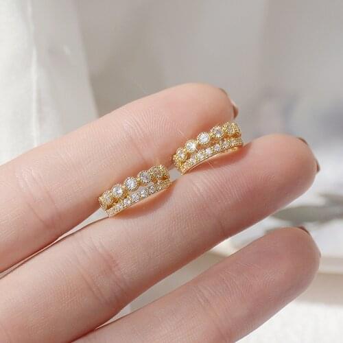 Hot Sale Super Shine Exquisite Micro Inlaid CZ Earring for Women AAA Cubic Bling Zirconia Double Layer Stud Earrings Gift