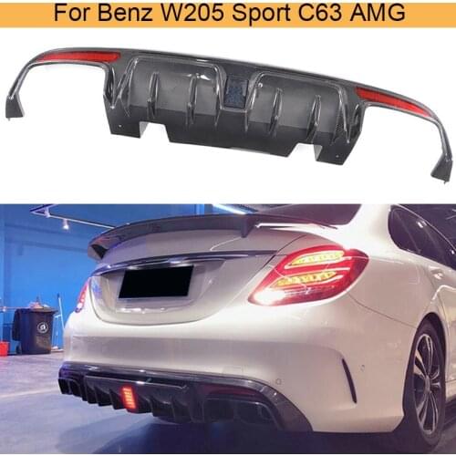 Carbon Fiber Rear Bumper Diffuser Lip For Mercedes-Benz C Class W205 Sport C63 AMG 2015-2017 Car Rear Bumper Diffuser with Light