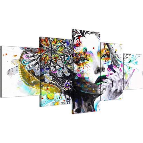 HD 5 Pieces Abstract flower girl printed Canvas Paintings Wall Art Home Decor wall pictures for living room posters and prints