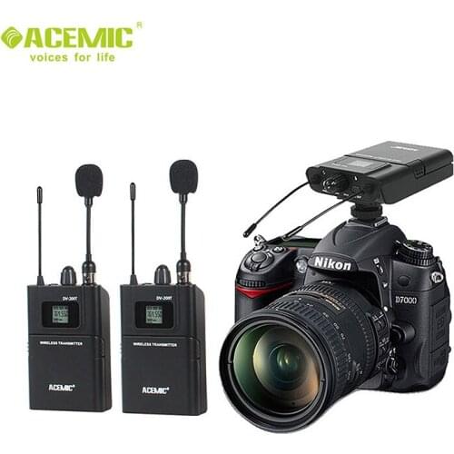 ACEMIC DV-200 Dual channel wireless lavalier microphone wireless camera microphone system for Camera DSLR smartphone iphone