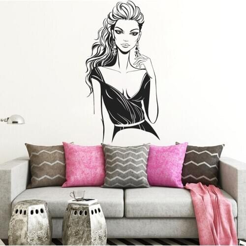 Beauty Salon Wall Stickers Bedroom Home Decor Beautiful Room Decoration Fashion Girl Woman Style Decal Removable Mural O98