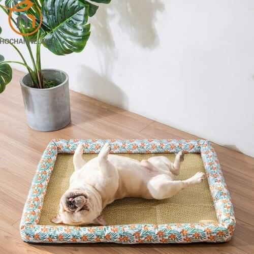 Summer Cooling Kennel Breathable Dog Mats Pet Sofa Rattan Dog Beds Waterproof Bottom Cats Bed House