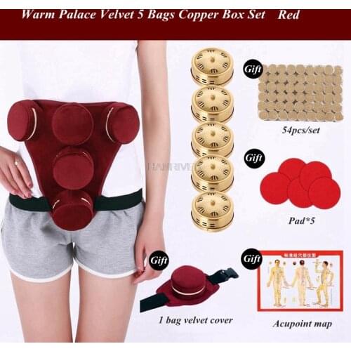 Copper Moxibustion Box Smokeless Velevt Bag Cover Moxa Stick Burner Set Warm Palace Shoulder Knee Acupuncture Therapy Massage