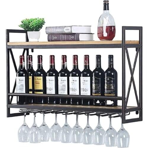 Metal Hanging Wine Holder Wine Accessories 2-Tiers Wall Mount Bottle Holder Glass Rack
