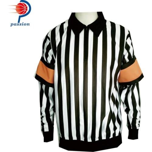 MOQ 5 pcs $30 each 1/4 Zipper Collar Detachable Orange Black Arm Band Black White Hockey Referee Jersey Shirts