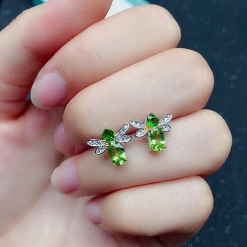 Fashion 925 Silver Bee Stud Earrings for Young Girl 4mm*6mm VVS Grade Natural Peridot Earrings Sterling Silver Peridot Jewelry