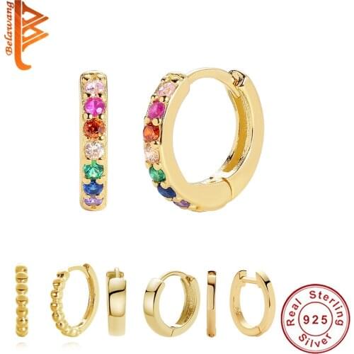 Fashion Jewelry Real 925 Sterling Silver Rainbow Hoop Earrings With 18K Gold Plated Stacking Trendy Twisted Earrings For Women