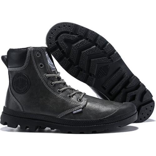 PALLADIUM men outdoor gray warm winter leather ankle military boots,male high quality lace-up army pampa cuff casual shoes 40-44