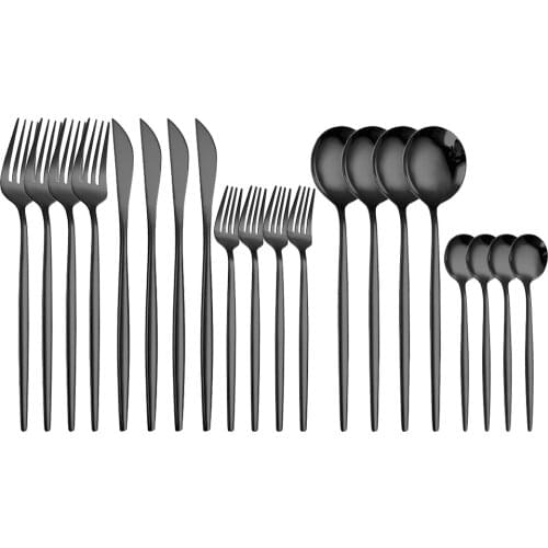 Western Cutlery Set 20 Piece Tableware Set Stainless Steel Dinnerware Black Spoon Fork Knife Dinner Set Complete Home Flatware