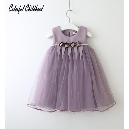 2018 New Baby Girls Dress Floral Decoration Net Yarn Patchwork Dress Toddler Kid Teenagers Woolen Thicken Sleeve Less Dress2-7y