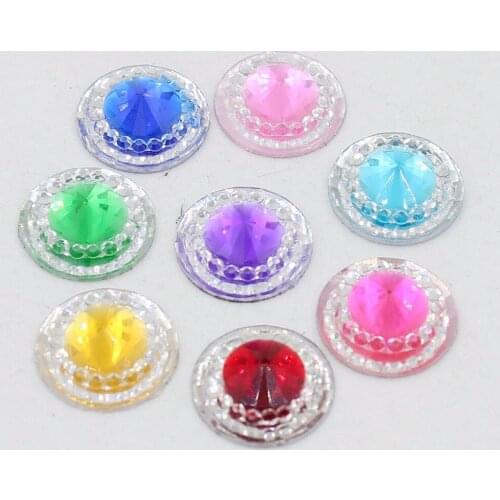 New Fashion Double Color 12mm 50Pcs Craft Flatback Resin Round Stone Cartoon Beads,Flatback Resin Rhinestone For DIY