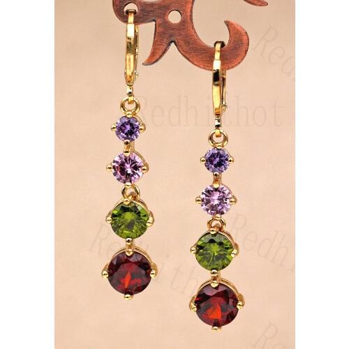 New Luxury Drop Earrings for Women Gold Filled with Rainbow Zircon Trendy Jewelry Accessories Party Wedding Anniversary Gift