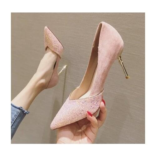 Super hot high heels 2019 autumn and winter ins immortal net red fine with pointed wedding shoes single shoes pink