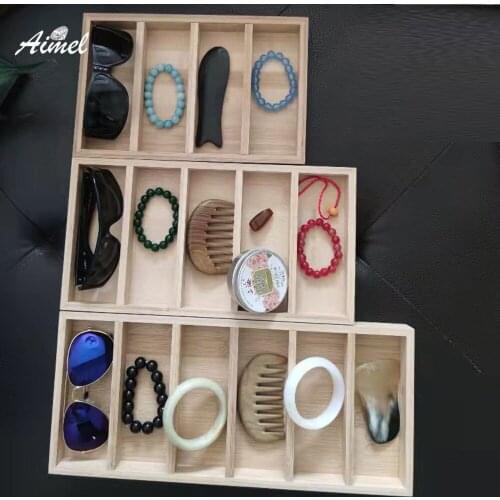 4/5/6 Grids Natural Bamboo Drawer Sunglass Jewelry Storage Box Store Counter Bracelet Bangle Ring Jewelry Organizer Tray Case