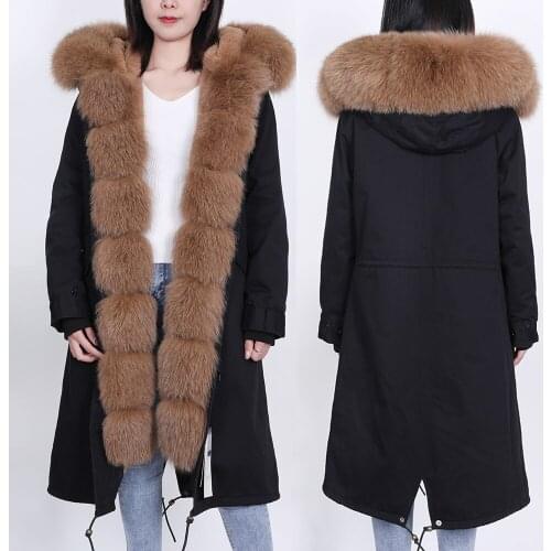 MMK2020 Real Fur Coat New Fashion Coat Fox Fur Collar Winter Womens Detachable Thicken Coat Long Style Overcome Coat