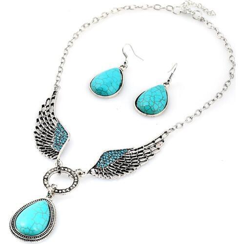 Pierced Wings brand Luxury Necklace earrings jewelry sets Necklaces & pendants women statement collier femme Water Drop