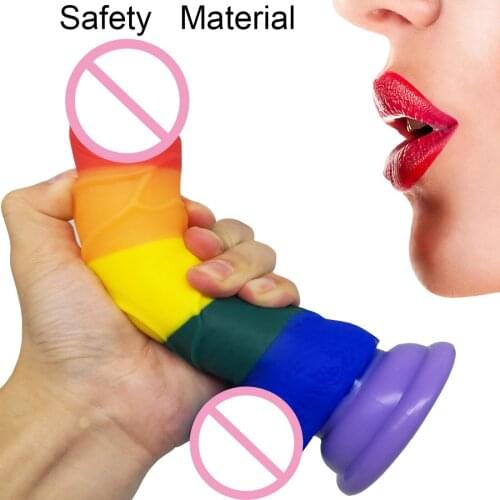 AMABOOM Rainbow Realistic Silicone Dildo Soft Penis Colorful Big Dildo With Suction Cup Sex Toys Anal for Woman Masturbation