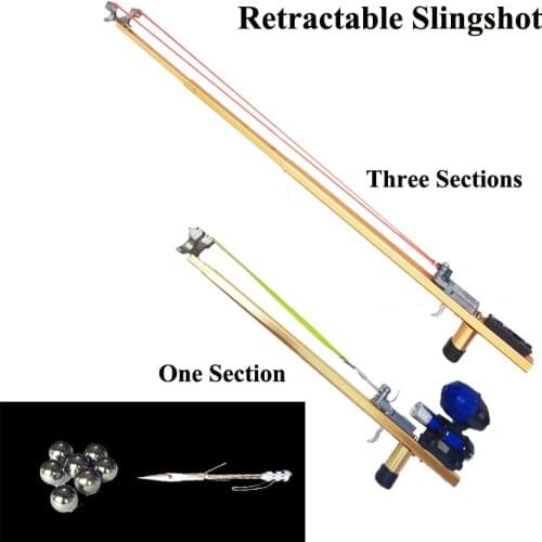 Golden Elf Slingshot Hunting Fishing Bow extensible Catapult Reel Multi-function Steel Ball Ammo Arrow Shooting Retractable Rod