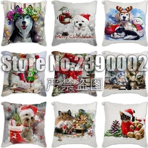 Christmas dog Cushion Covers animals Cushion Cover Decorative Linen Pillow Case Home Decoration Decorative Pillowcase Pillows