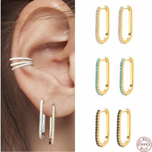 Aide 925 Sterling Silver Colored Zircon Pave Big Square Hoop Earrings For Women Wedding Earring Female Engagement Party Jewelry