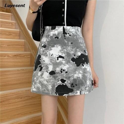 Gray Khaki Girl Sexy Mini Skirt Summer Tie Dye High Waist Lady Zipper Midi Skirts Gothic Harajuku Streetwear Fashion Clothes