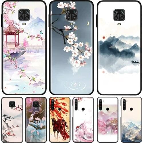 Chinese Style Scenery Silicone Cover For Xiaomi Redmi Note 10 10S 9 9S Pro Max 9T 8T 8 7 6 5 Pro 5A Phone Case