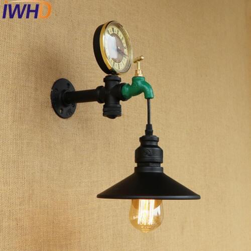 IWHD Loft Style Antique Water Pipe Lamp Switch Industrial Edison Wall Sconce horologe Vintage Wall Light Fixtures Home Lighting