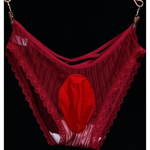 New Sissy Convex Pouch Panties Mens Lace Bikini Transparent Briefs Underwear Knickers Ultra-thin sexy men underwear