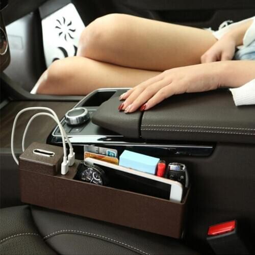 Universal Car Seat Gap Organizer Multifunctional Storage Box Auto Interior Stowing Tidying Accessories with USB Charger