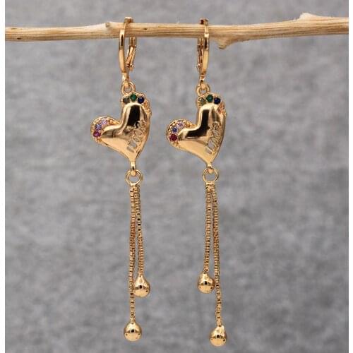 Dangle Drop Earrings Gold Plated Heart Copper Earring For Women Fashion Jewelry Accessories Wedding Party Anniversary Gift