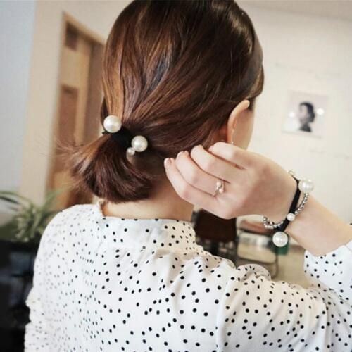 Women Hair Accessories Fashion Black Towel Pearl Elastic Rubber Band Girl Hair Ties
