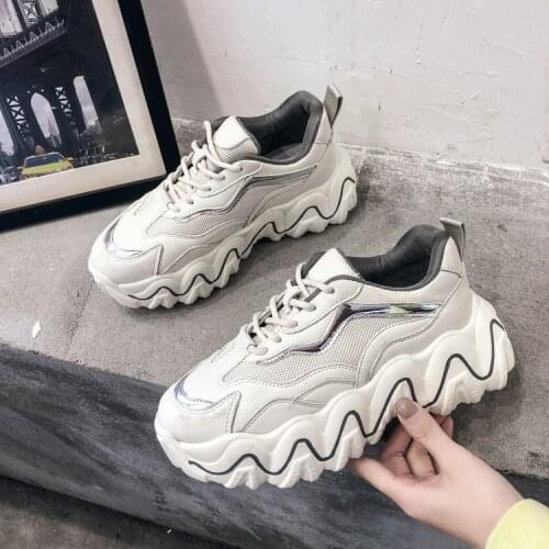 Womens New Style Students All-match Wavy Shoes Platform Platform Sneakers