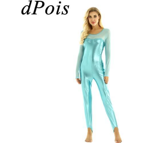 Women One Piece Shiny Ballet Gymnastics Leotard Bodysuit Adults Scoop Neck Ballerina Ballet Stage Dance Costume Catsuit Swimsuit