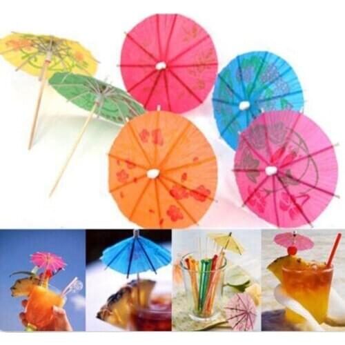 100pcs Multi-Color Paper Paper Cocktail Parasols Umbrellas Party Wedding Decoration Supply Drink Stick Holidays Sticks Ornaments